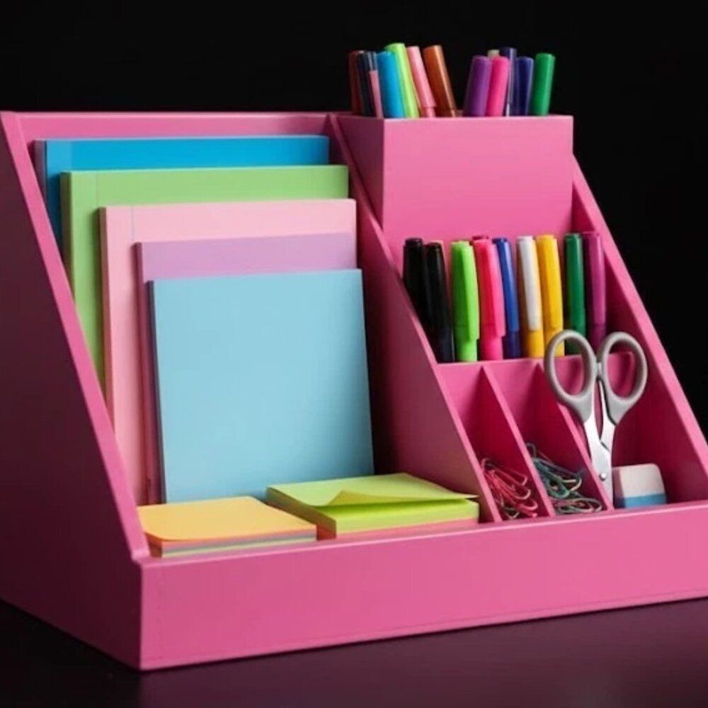 DESK ORGANIZER - Custom Made Solid Wood - HOT PINK